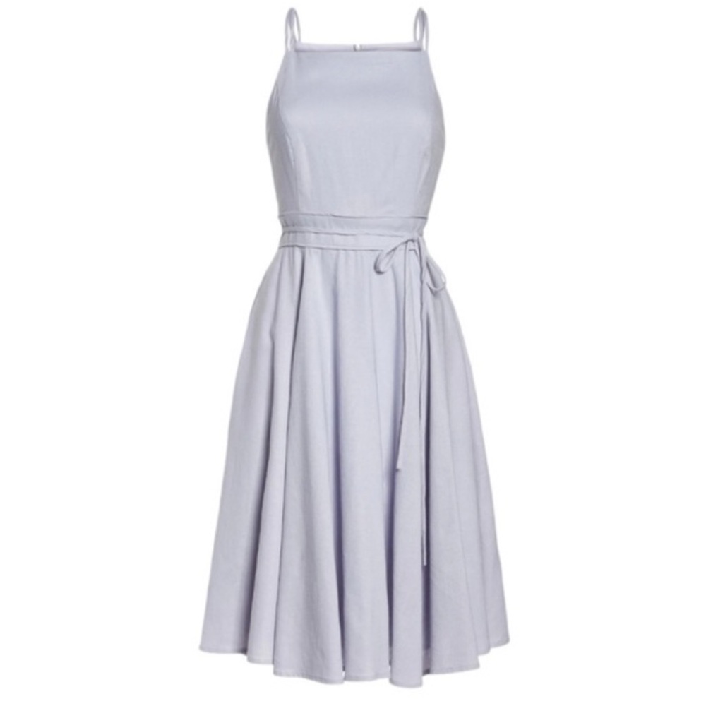 Size 8 Gal Meets Glam Caroline Linen Blend Fit & Flare Light Purple Midi Dress - Picture 2 of 16